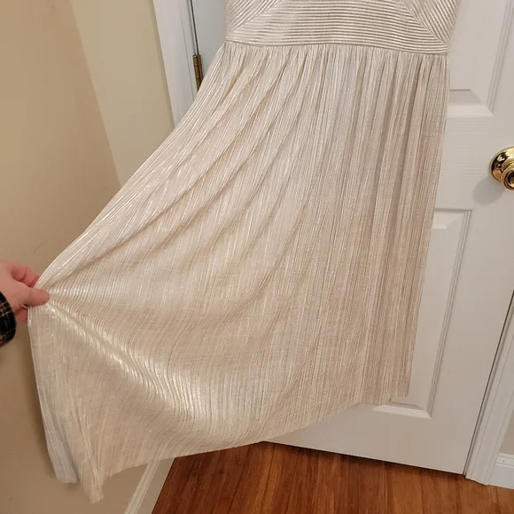 Ivy & Blu Ivory and Silver Metallic V Neck Dress Size 4 - Picture 4 of 5